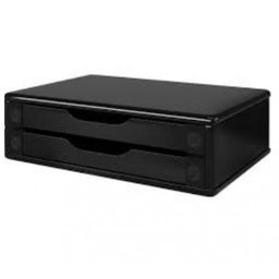 Suporte para Monitor Gaveteiro de Mesa 2 Gavetas Madeira Preto Black Piano - 2