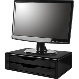 Suporte para Monitor Gaveteiro de Mesa 2 Gavetas Madeira Preto Black Piano - 1