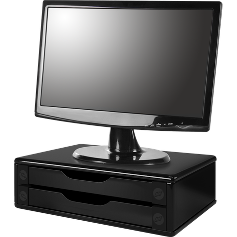Suporte para Monitor Gaveteiro de Mesa 2 Gavetas Madeira Preto Black Piano
