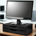 Ver imagem 2 de Suporte para Monitor Gaveteiro de Mesa 2 Gavetas Madeira Preto Black Piano