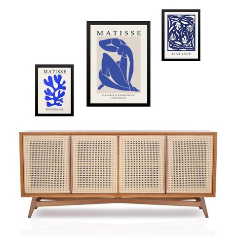 Set 3 Quadros Artes Azuis Matisse:moldura Preta