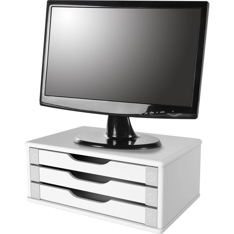 Suporte para Monitor com 3 Gavetas em Mdf Branco Suporte para Monitor com 3 Gavetas em Mdf Branco