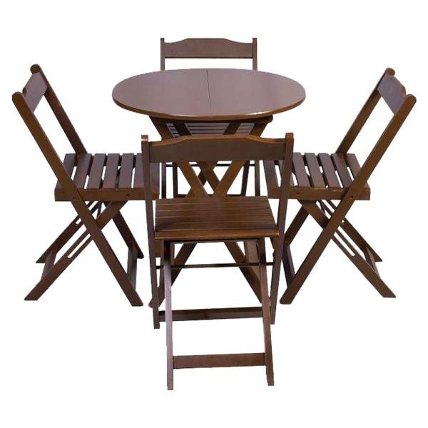 Conjunto De Mesa Dobravel Com 4 Cadeiras Tampo Redondo 70x70 Imbuia - 1