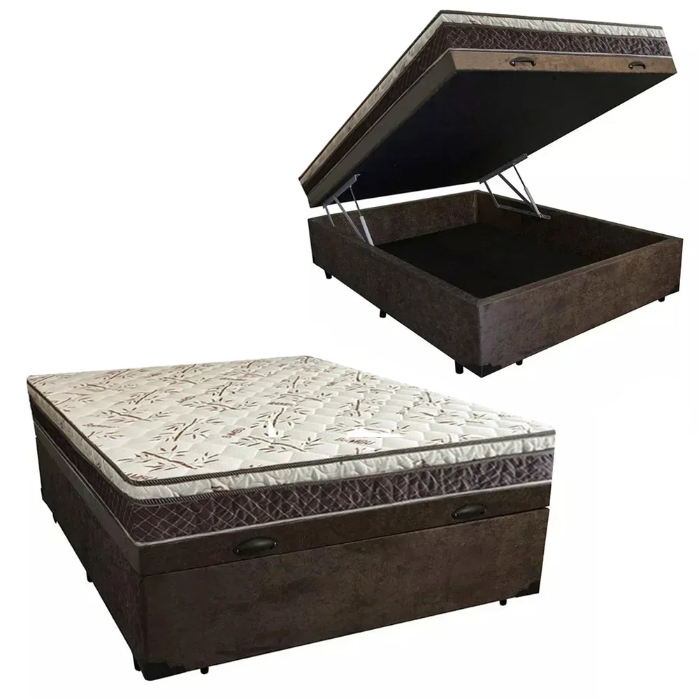 Ver imagem 2 de Cama Box Baú Casal Conforto Suede Marrom + Colchão Casal Conforto Espuma D23 Com EPS 16x138x188