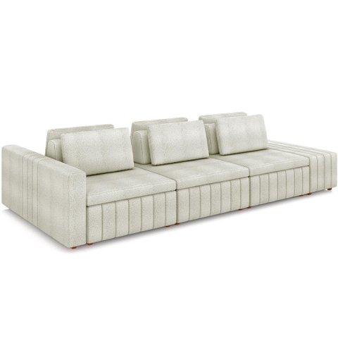 Sofá Ilha com Puff para Sala Living 365cm Amber M03 Bouclê Bege Claro - Lyam Decor