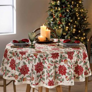Toalha de Mesa Natal Redonda 4 Lugares Dohler Escolha a Cor Estampa:natal 106
