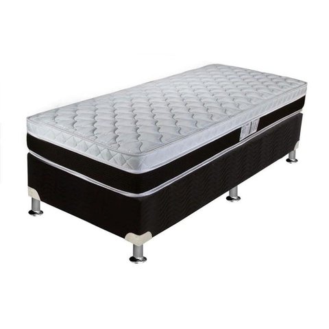 Cama Box Solteiro: Colchão Molas Luckspuma Bonnel Eagle Spring + Base CRC Suede Black(88x188)