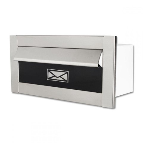 Caixa De Correio Inox Escovada c/Tarja Preta 14cm profund