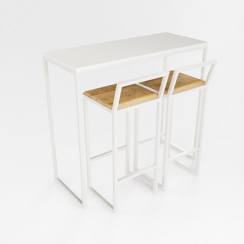 Bancada Cozinha Balcão Gourmet Branco 2 Banquetas Pinus Br