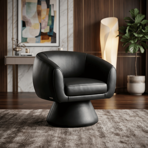 Poltrona Giratória Orgânica Maya Tecido Linho Courino Design Redondo Sala Quarto Suporta 150kg:corin