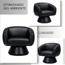 Ver imagem 2 de Poltrona Giratória Orgânica Maya Tecido Linho Courino Design Redondo Sala Quarto Suporta 150kg:corin