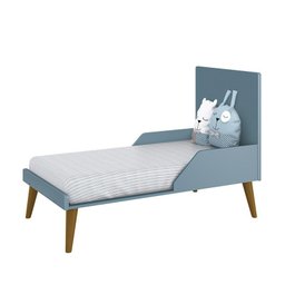 Jogo de Quarto Infantil Theo Retrô Cômoda 3 Gavetas e Berço Azul com Pés Amadeirado - Reller Móveis - 5