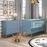Jogo de Quarto Infantil Theo Retrô Cômoda 3 Gavetas e Berço Azul com Pés Amadeirado - Reller Móveis - 2