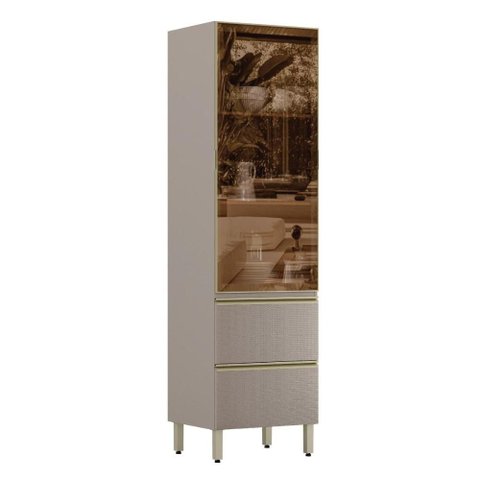 Cristaleira Proença 60cm 1 Porta Vidro Reflecta e 2 Gavetas Nogueira Touch/nude Prime Tx - Demartê