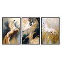 Ver imagem 2 de Kit 03 Quadros Decorativos - Animais Pintura Abstrata Dourada de Cavalos Anm034 - Vidro 60x80cm