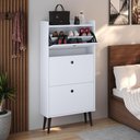 Ver imagem 6 de Kit Sapateira Vertical 3 Gavetas Basculantes Branco e 2 Mesinhas Canto Quarto Nicho Cinza/Cinamomo