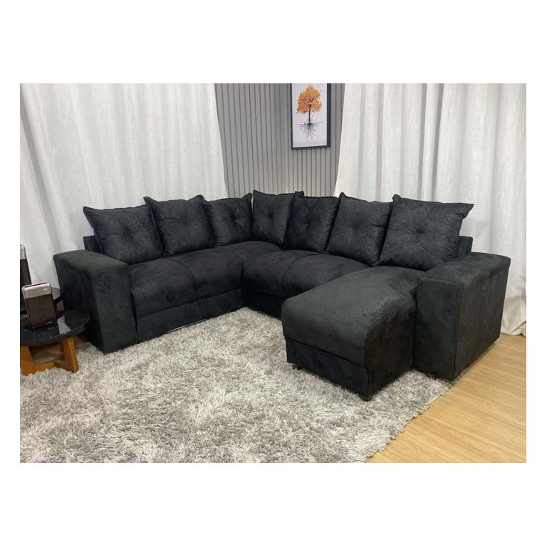 Sofá de Canto C/ Chaise - com 06 Lugares:preto Sofá de Canto C/ Chaise - com 06 Lugares:preto