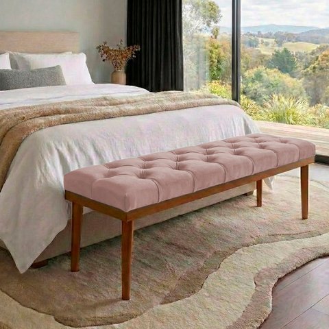 Recamier Calçadeira Apolo Veludo Rosa Solteiro 1,00m Base Madeira Pés Palito