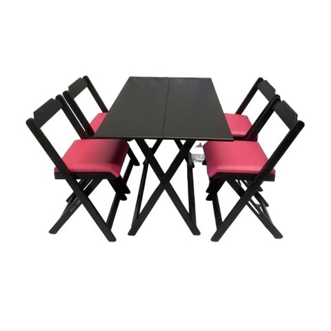 Mesa Dobrável com 4 Cadeiras Estofadas 120x70 Rosa