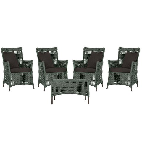 4 Poltronas e 1 Mesa Igapó Alumínio Marrom Corda Náutica E9 Verde
