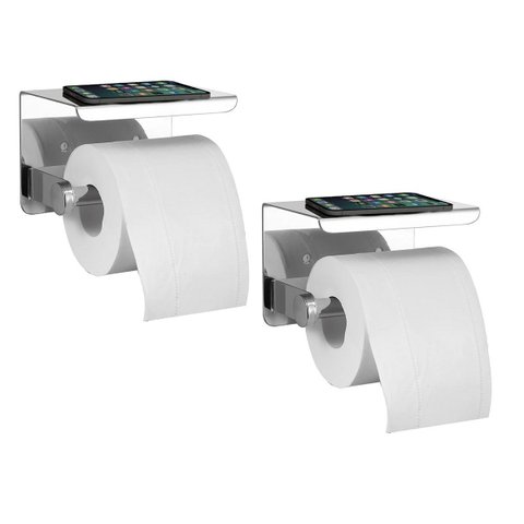 Suporte Papel Higienico Inox Kit 2 Unidades Banheiro Lavabo Prateleira Apoio Celular Objeto Parede M
