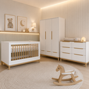 Ver imagem 1 de Jogo de Quarto para Bebê com Berço + Cômoda + Roupeiro Cozy Branco com Carvalho - Quater