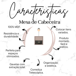 Mesa de Cabeceira Suspensa com 1 Gaveta e 1 Nicho 100% Mdf Plancasa:sal Rosa - 8
