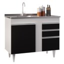 Ver imagem 1 de Balcão Gabinete 100cm Sem Tampo 3 Portas 2 Gavetas Luziania Branco/Preto - Lumil Móveis
