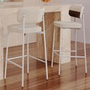 Ver imagem 6 de Kit 02 Banquetas Alta Bar Cozinha Sala de Jantar Aço Branco Kaira C01 Linho Areia Courino Whisky -