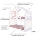 Ver imagem 4 de Beliche Montessoriano Casinha com Janela e Cortina Madeira Maciça Branco/Rosa Housin
