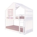Ver imagem 2 de Beliche Montessoriano Casinha com Janela e Cortina Madeira Maciça Branco/Rosa Housin