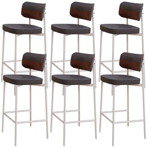 Kit 06 Banquetas Alta Bar Cozinha Sala de Jantar Aço Branco Kaira C01 Linho Preto Courino Whisky - L