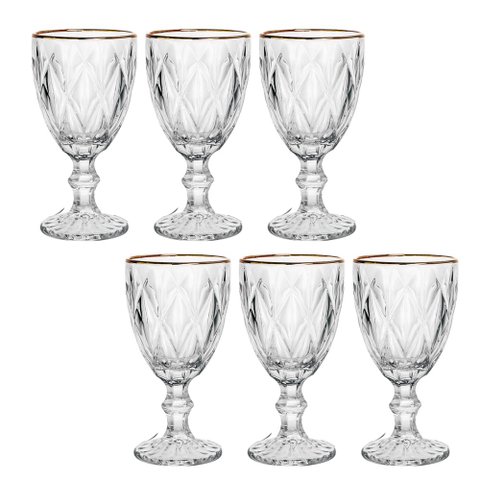 Conjunto de Taças Diamante Clear C/ Borda Dourada 6pçs 300ml