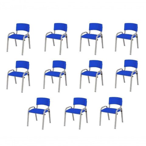 Kit 11 Cadeira Iso Infantil Creche, Base Cinza Azul