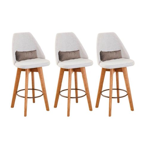 Kit 03 Banquetas Linho Bege e Almofada Bege