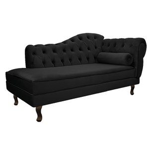 Divã Recamier Namoradeira Juliana 1,85M Lado Esquerdo Suede Preto Capitonê Luis XV Escritório Sala