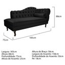 Ver imagem 3 de Divã Recamier Namoradeira Juliana 1,85M Lado Esquerdo Suede Preto Capitonê Luis XV Escritório Sala