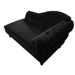Divã Recamier Namoradeira Juliana 1,85M Lado Esquerdo Suede Preto Capitonê Luis XV Escritório Sala - 5