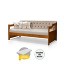 Ver imagem 2 de Sofá Cama Dublin Mona Estofado Capitonê Veludo Bege Madeira com 1 Colchão