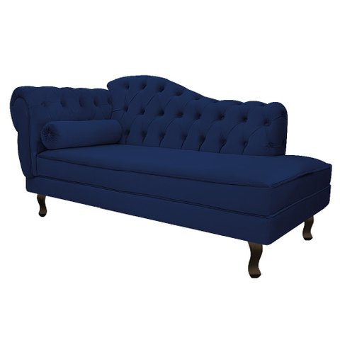 Namoradeira Divã Recamier Sofá Juliana 1,85M Lado Direito Suede Azul Marinho Sala de Estar Recepção