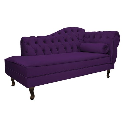 Divã Recamier Sofá Juliana 1,85M Lado Esquerdo Suede Roxo Luis XV Capitonê Recepção Sala de Estar