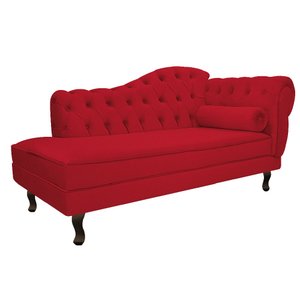 Divã Recamier Sofá Juliana 1,85M Lado Esquerdo Suede Vermelho 2 Lugares Capitonê Luxo Luis XV