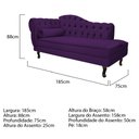 Ver imagem 3 de Divã Recamier Sofá Juliana 1,85M Lado Direito Suede Roxo Luis XV Capitonê Recepção Sala de Estar