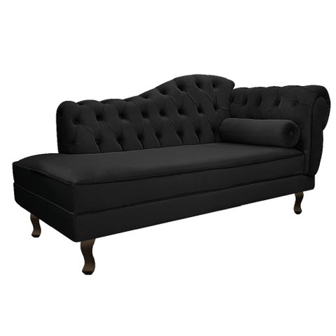 Divã Recamier Sofá Juliana 1,60M Lado Esquerdo Suede Preto para Recepção Sala de Estar Consultório