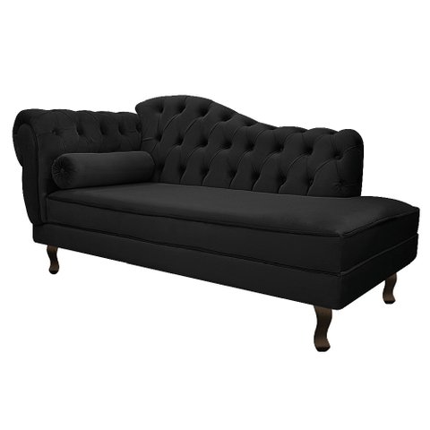 Divã Recamier Sofá Juliana 1,60M Lado Direito Suede Preto para Recepção Sala de Estar Consultório