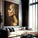 Ver imagem 1 de Quadro Decorativo Mulher Glamurosa em Moldura Caixa Tacolado Moldura Trad 1cm Madeira Escura sem Vid