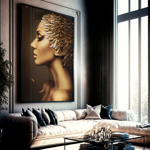 Quadro Decorativo Mulher Glamurosa em Moldura Caixa Tacolado Moldura Trad 1cm Madeira Escura sem Vid