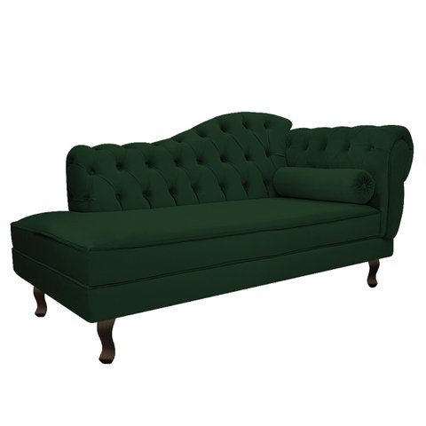 Divã Recamier Sofá Juliana 1,60M Lado Esquerdo Suede Verde para Recepção Escritório Luis XV Sala