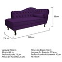 Ver imagem 3 de Divã Recamier Sofá Juliana 1,60M Lado Esquerdo Suede Roxo Luis XV para Sala de Estar Recepção Quarto
