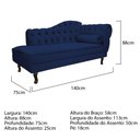 Ver imagem 3 de Divã Recamier Sofá Juliana 1,40M Lado Esquerdo Suede Azul Marinho para Sala de Estar Recepção Capito